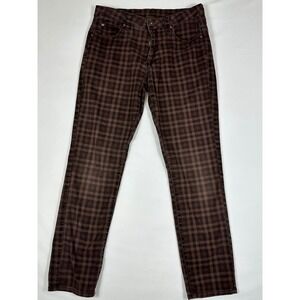 Plaid Slim Fit Pants Mens Brown Checkered Trousers Size 32